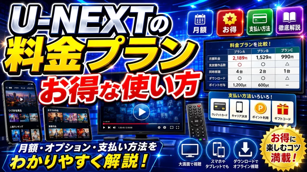 U-NEXTの料金プランを紹介！月額プランからオプション・支払い方法・お得な使い方までをわかりやすく解説